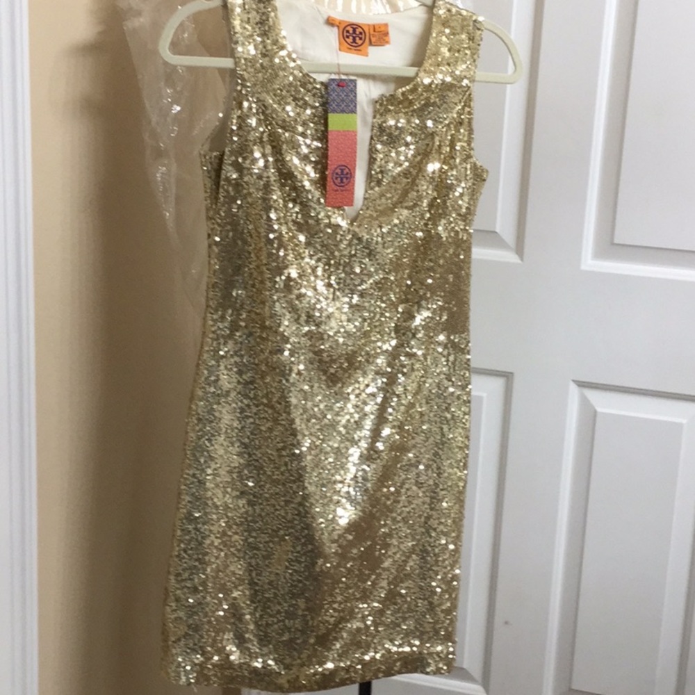 Tory Burch NWT gold sequined dress